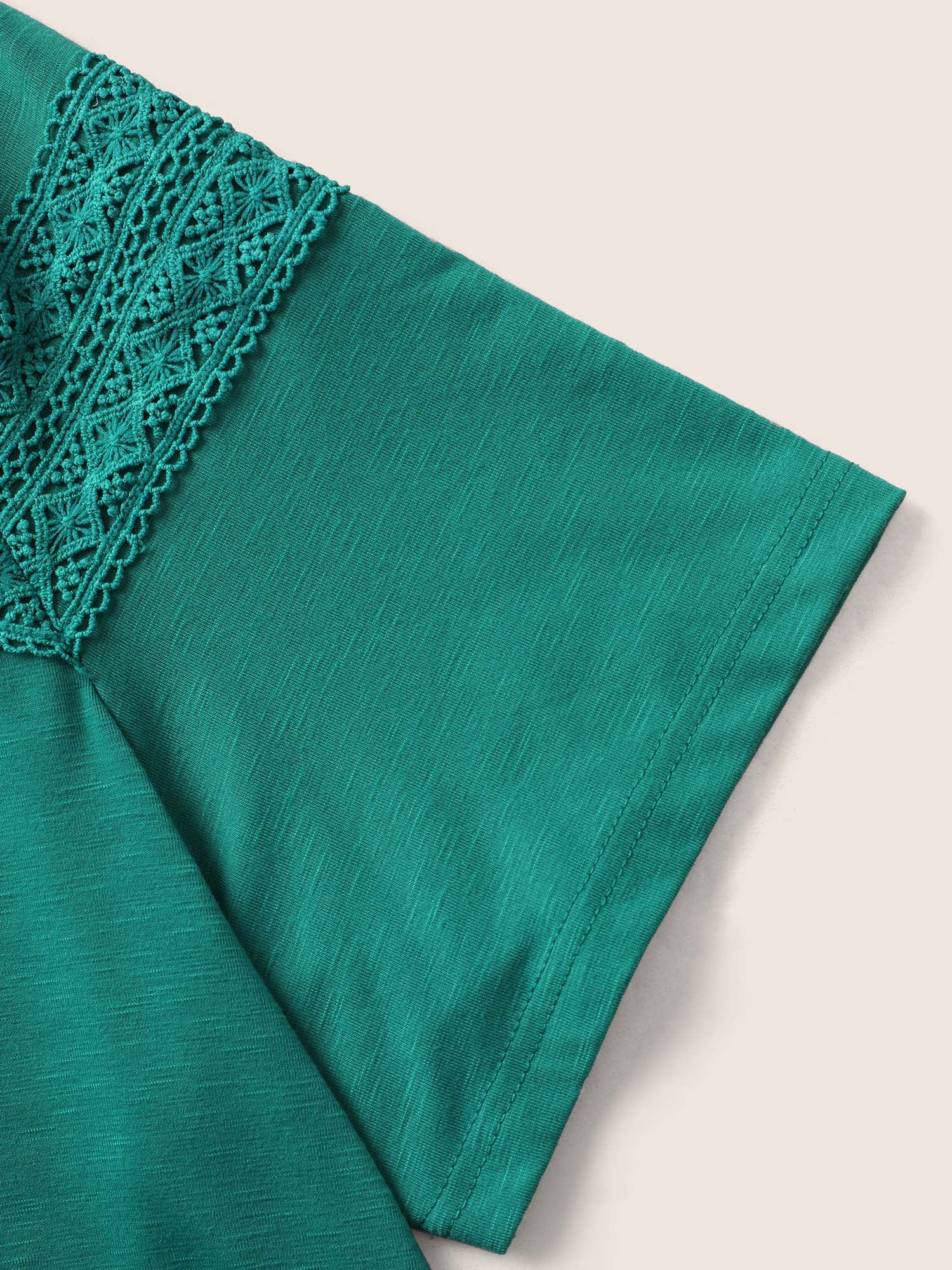 Plain V Neck Lace Panel T-shirt Plain V Neck Lace Panel T-shirt