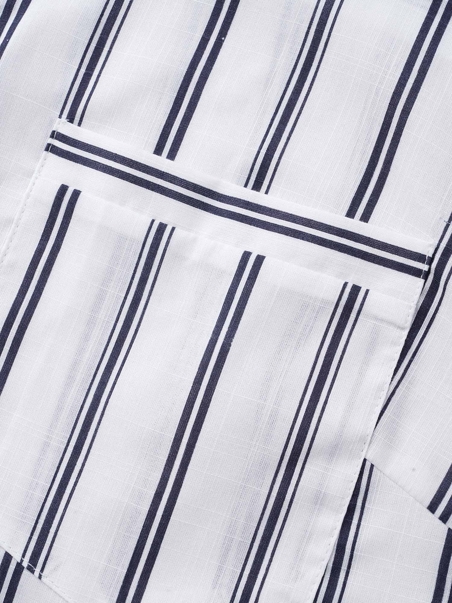 Shirt Collar Striped Patched Pocket Blouse Shirt Collar Striped Patched Pocket Blouse