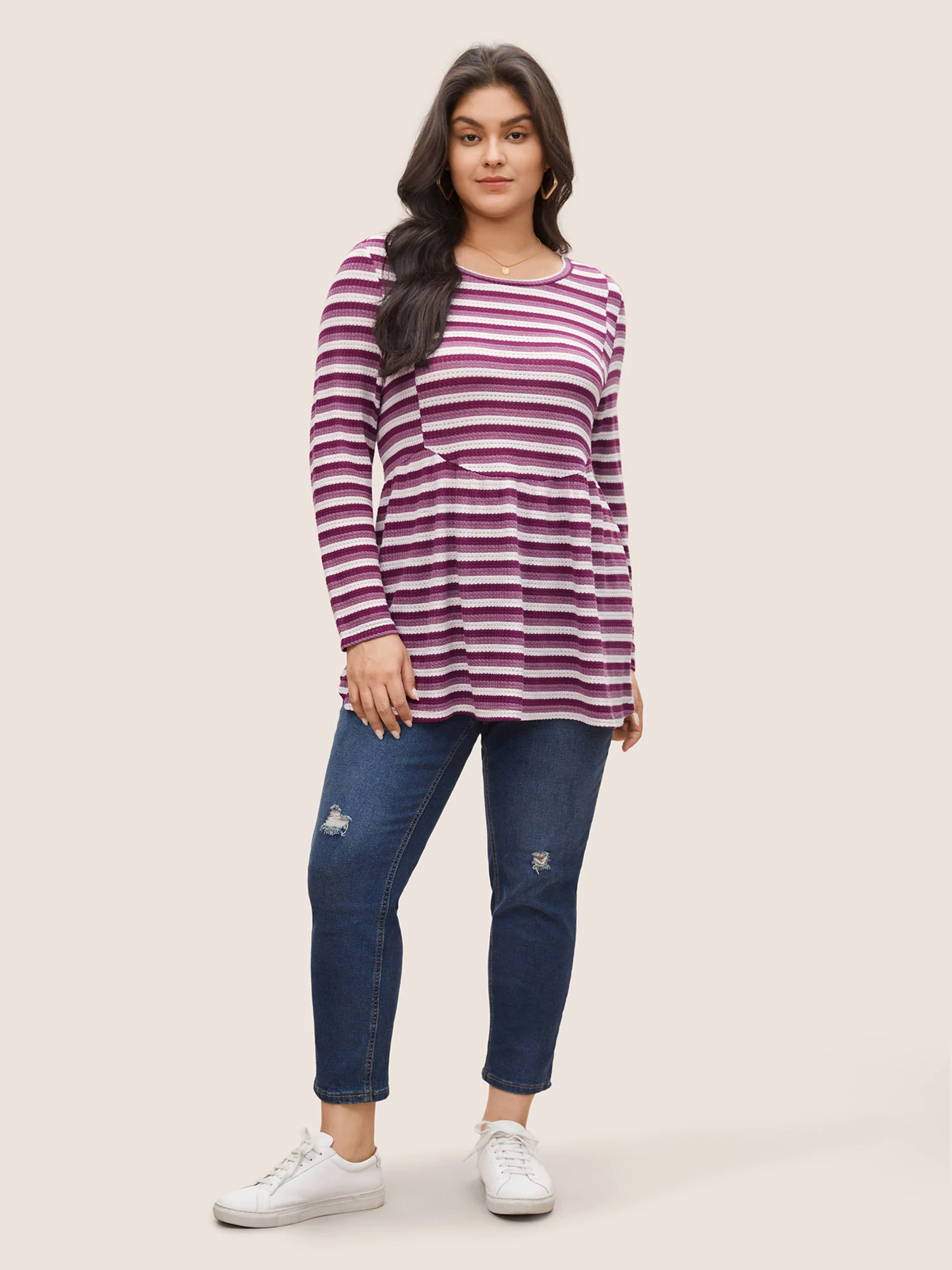 Striped Waffle Knit Crew Neck T-shirt Striped Waffle Knit Crew Neck T-shirt