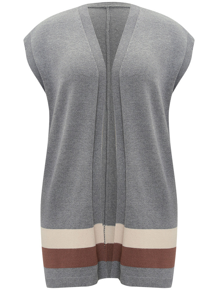 Colorblock Contrast Sleeveless Open Front Tunic Cardigan Colorblock Contrast Sleeveless Open Front Tunic Cardigan