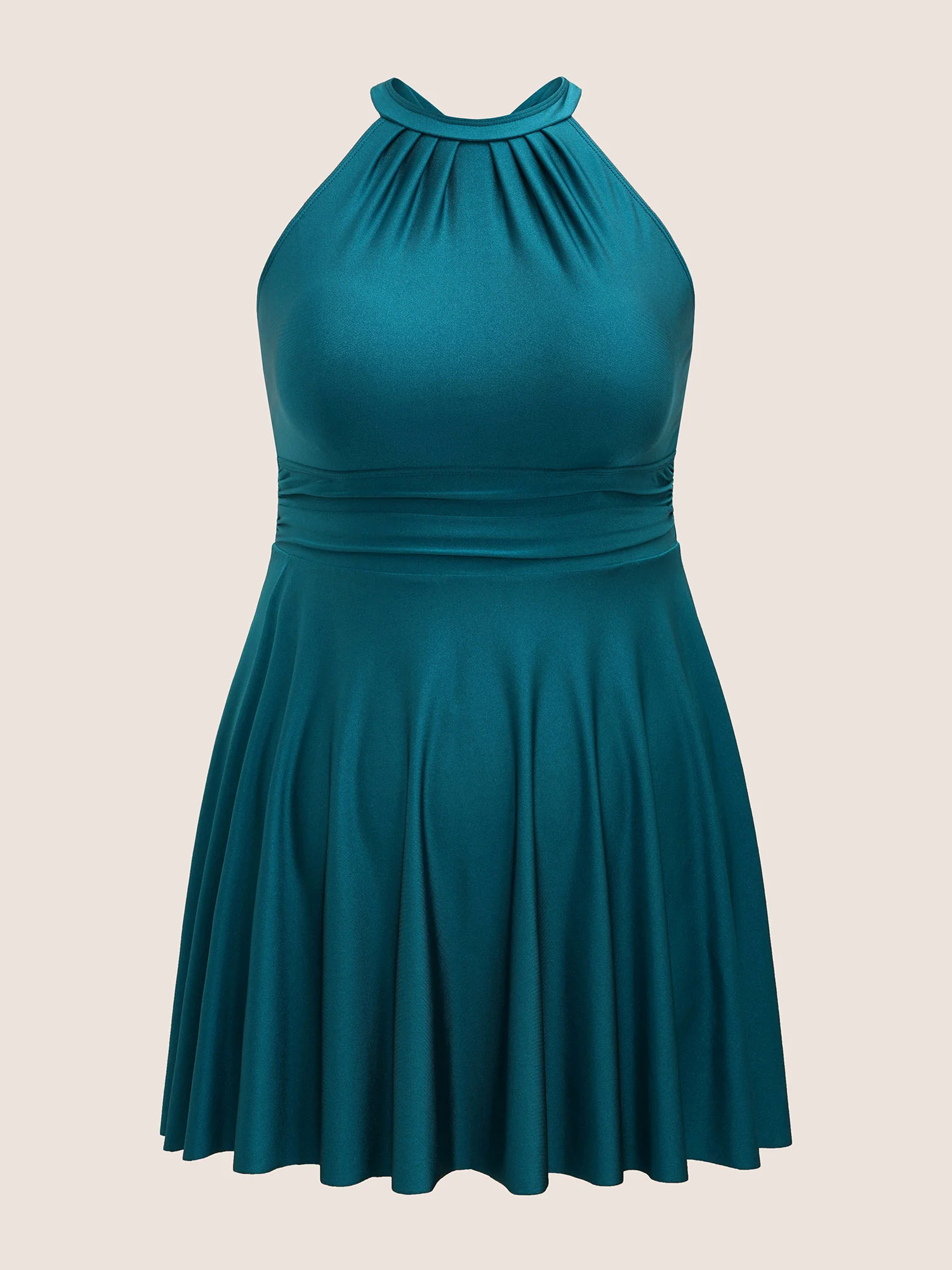 Halter Back Crisscross Pleated Swim Dress Halter Back Crisscross Pleated Swim Dress