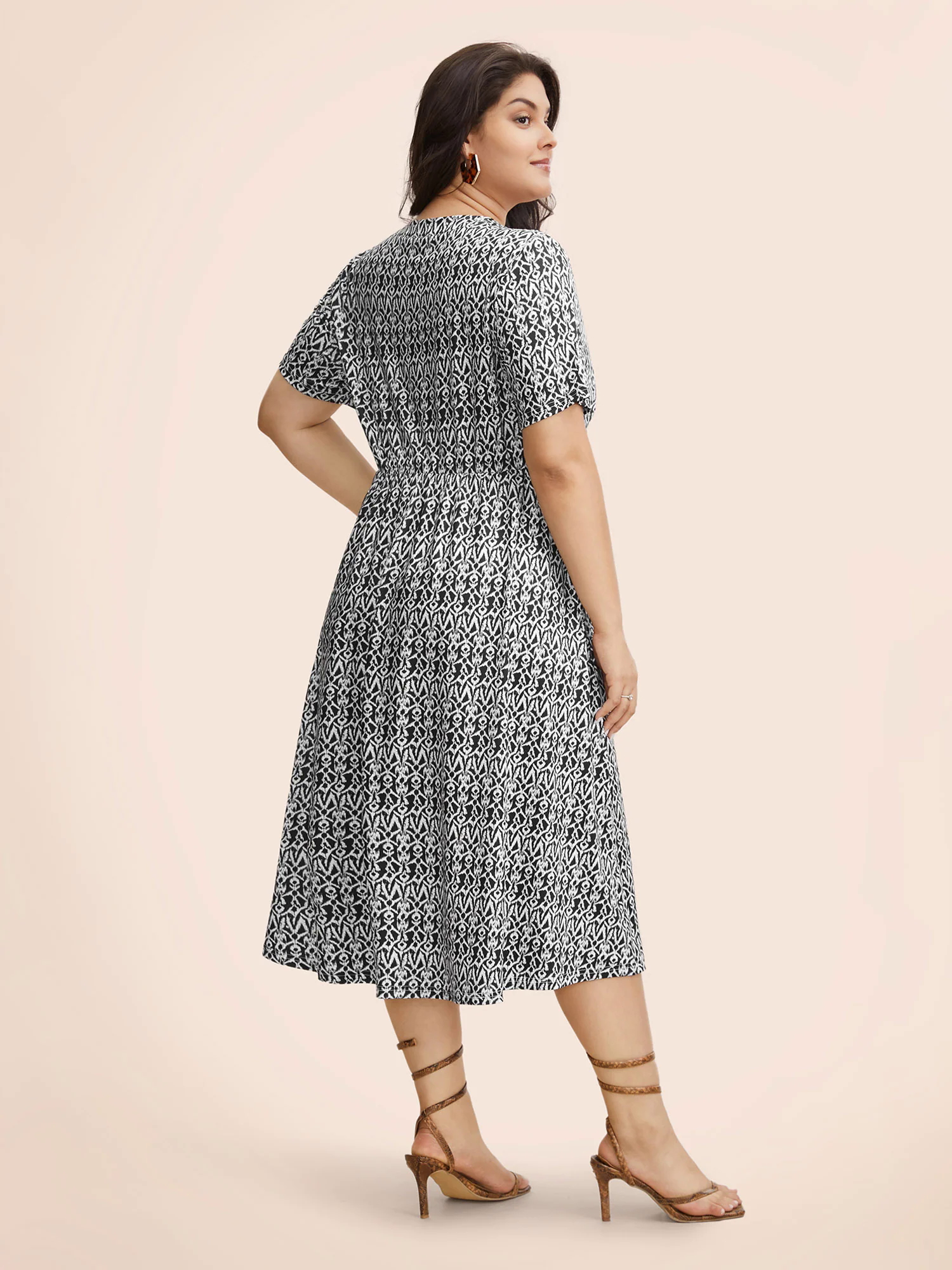 Boho Print Notched Collar Ruched Dress Boho Print Notched Collar Ruched Dress