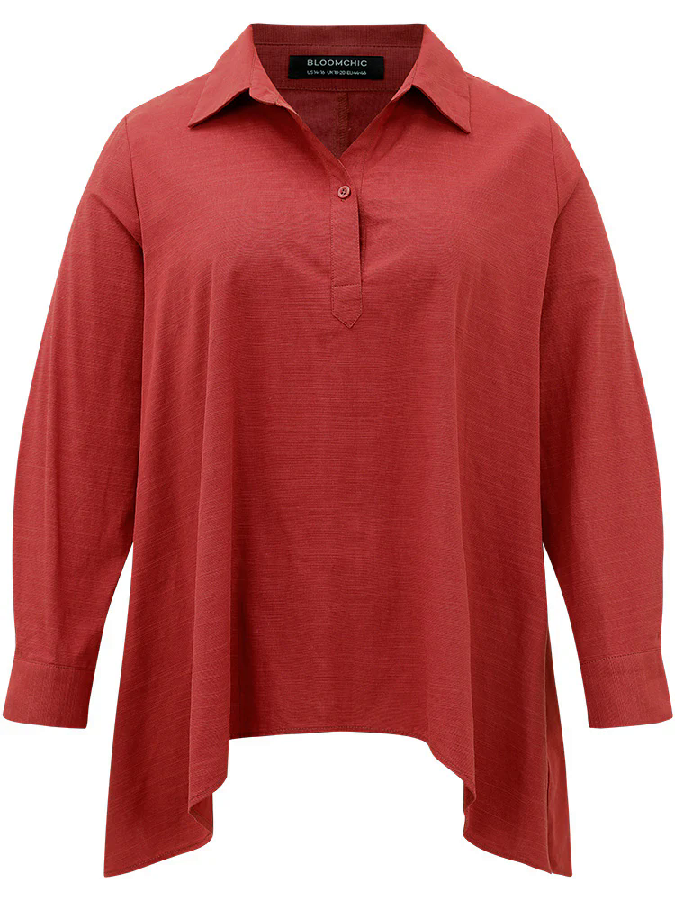 Cotton Curved Hem Button Down Blouse Cotton Curved Hem Button Down Blouse