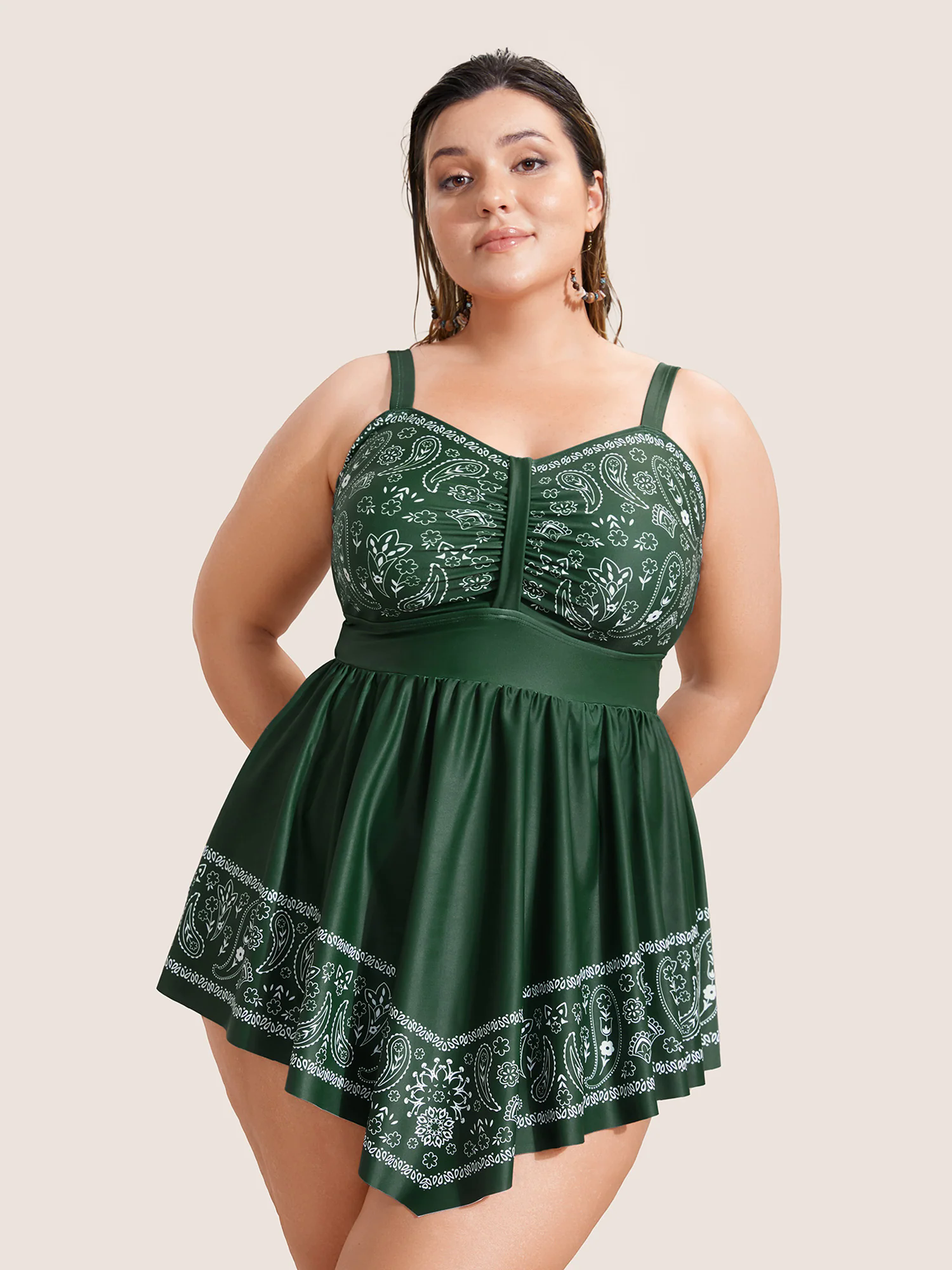 Paisley Print Ruched Adjustable Straps Swim Dress Paisley Print Ruched Adjustable Straps Swim Dress