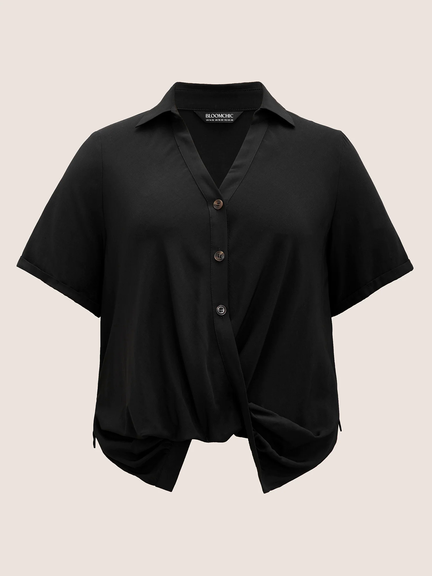 Shirt Collar Twist Front Button Up Blouse