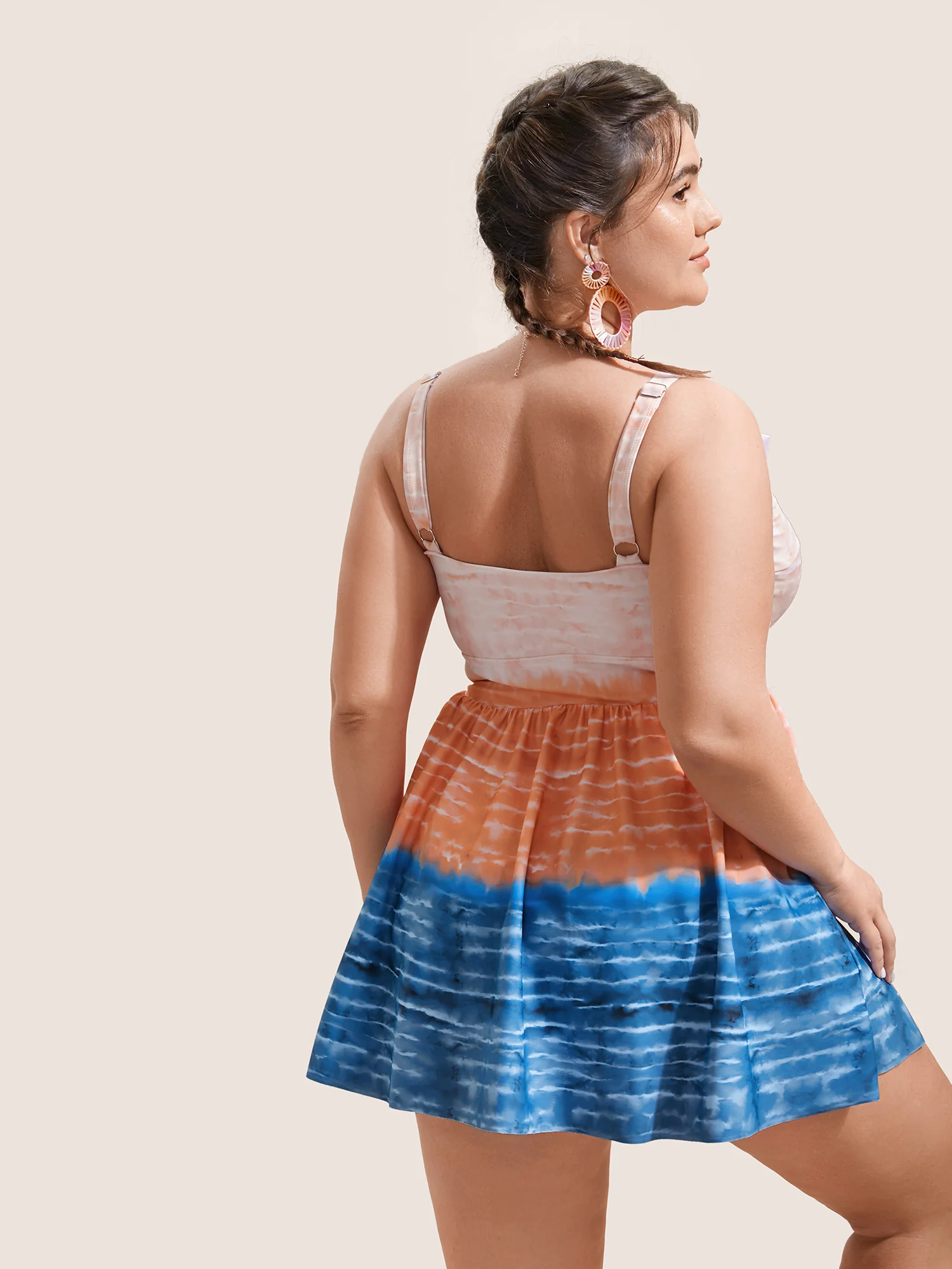 Tie Dye Contrast Ruffles Trim Swim Dress Tie Dye Contrast Ruffles Trim Swim Dress