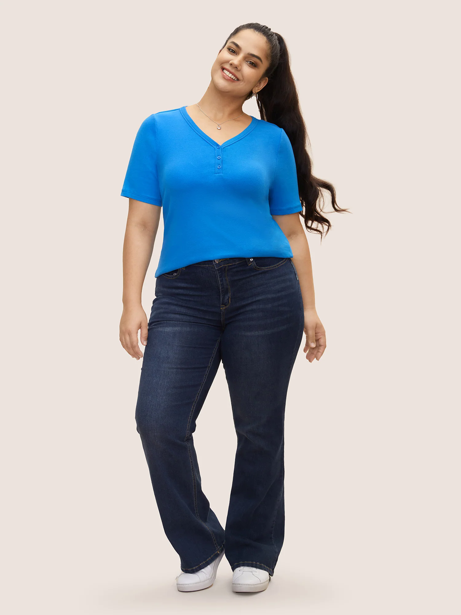 Cotton V Neck Button Up Pit Strip T-shirt Cotton V Neck Button Up Pit Strip T-shirt