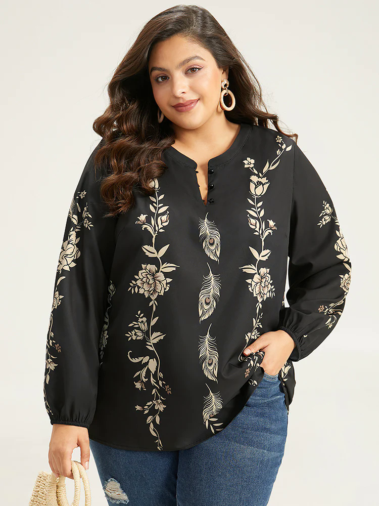 Floral Print Button Up Lantern Sleeve Blouse Floral Print Button Up Lantern Sleeve Blouse