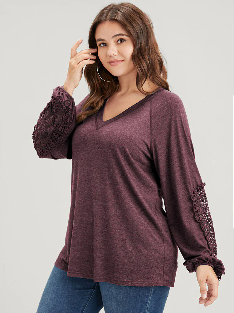Solid Cut Out Eyelet Lace Long Tee