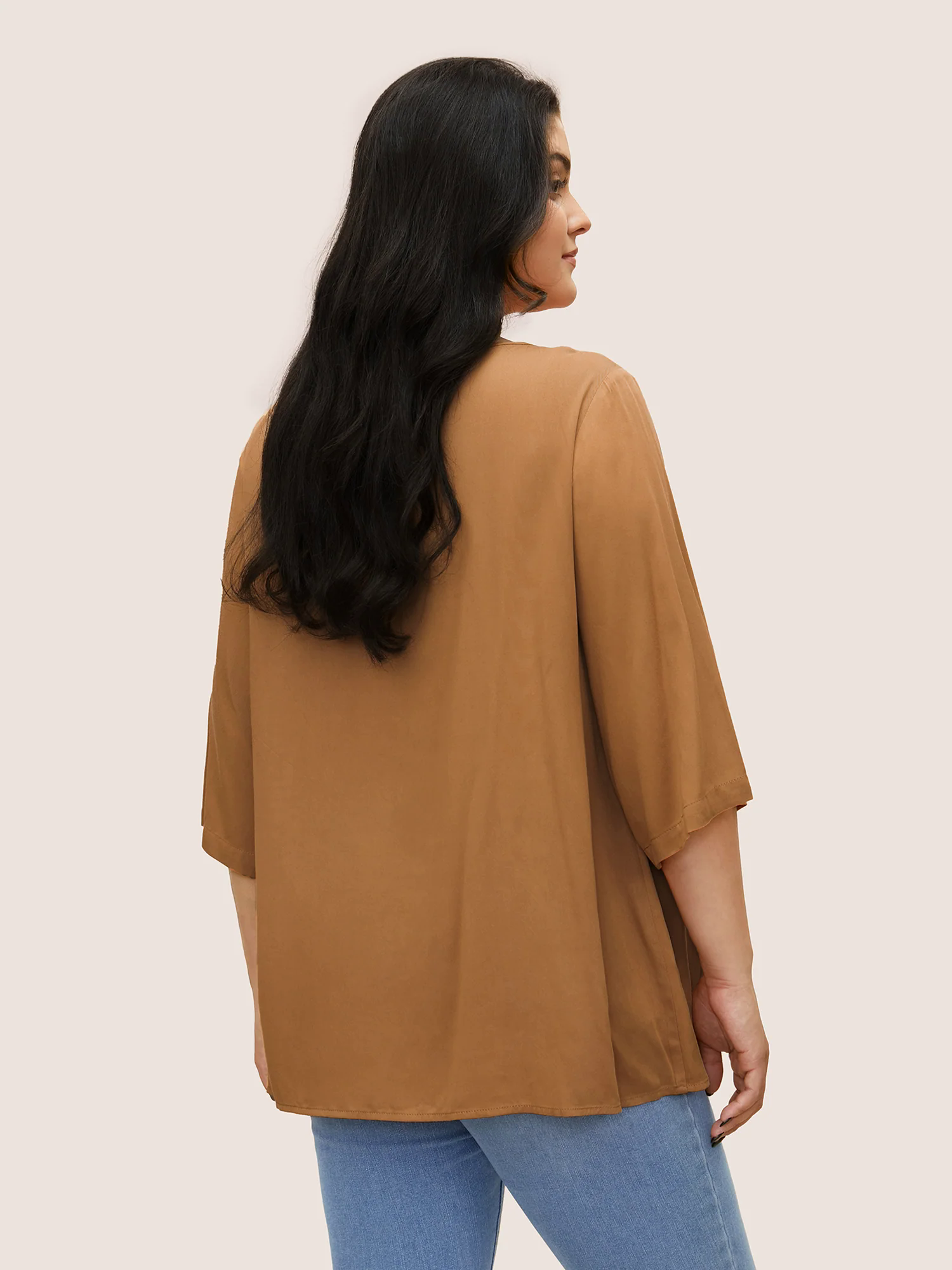 Solid Tiered Button Detail Ruffle Sleeve Blouse