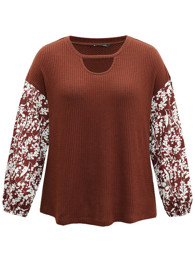 Silhouette Floral Print Keyhole Lantern Sleeve Sweatshirt Silhouette Floral Print Keyhole Lantern Sleeve Sweatshirt