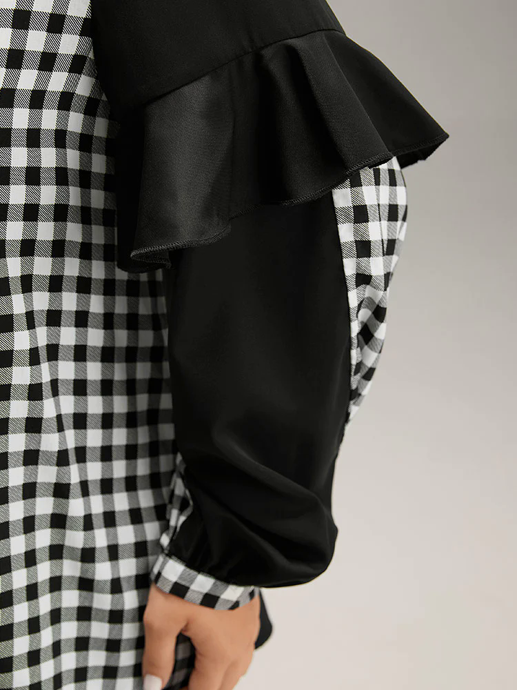 Gingham Patchwork Ruffle Trim Blouse Gingham Patchwork Ruffle Trim Blouse