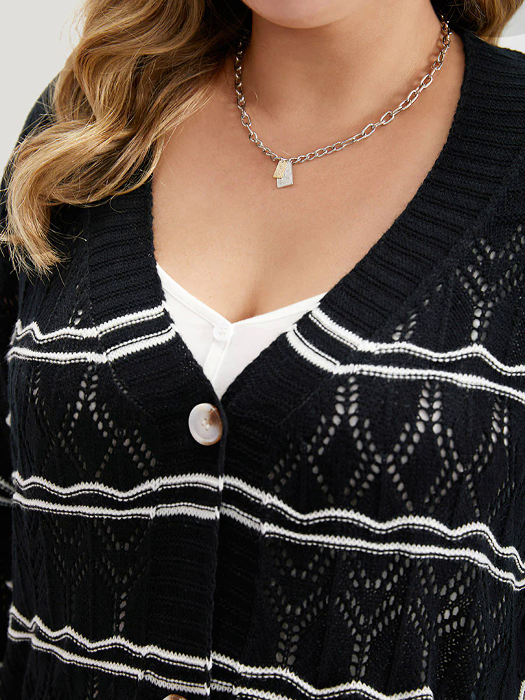 Striped Geometric Button Through Cardigan