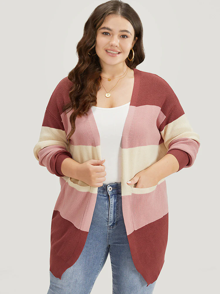 Colorblock Patchwork Patched Pocket Elastic Cuffs Cardigan Colorblock Patchwork Patched Pocket Elastic Cuffs Cardigan