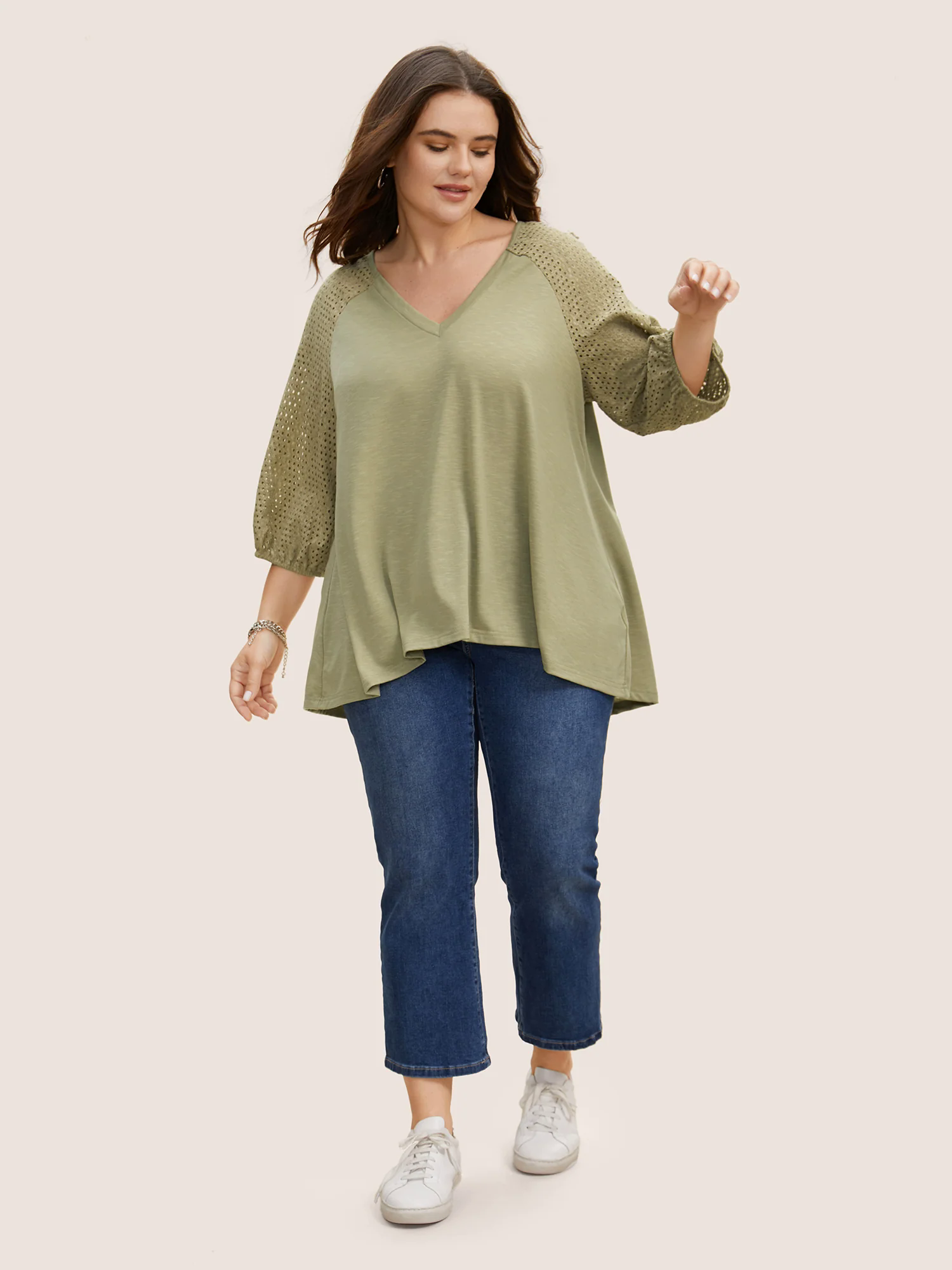 Texture Cut Out Patchwork Lantern Sleeve T-shirt Texture Cut Out Patchwork Lantern Sleeve T-shirt