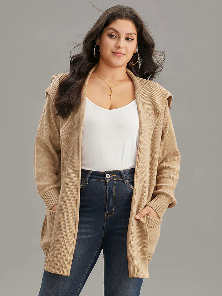 Solid Lapel Collar Pocket Open Front Cardigan Solid Lapel Collar Pocket Open Front Cardigan