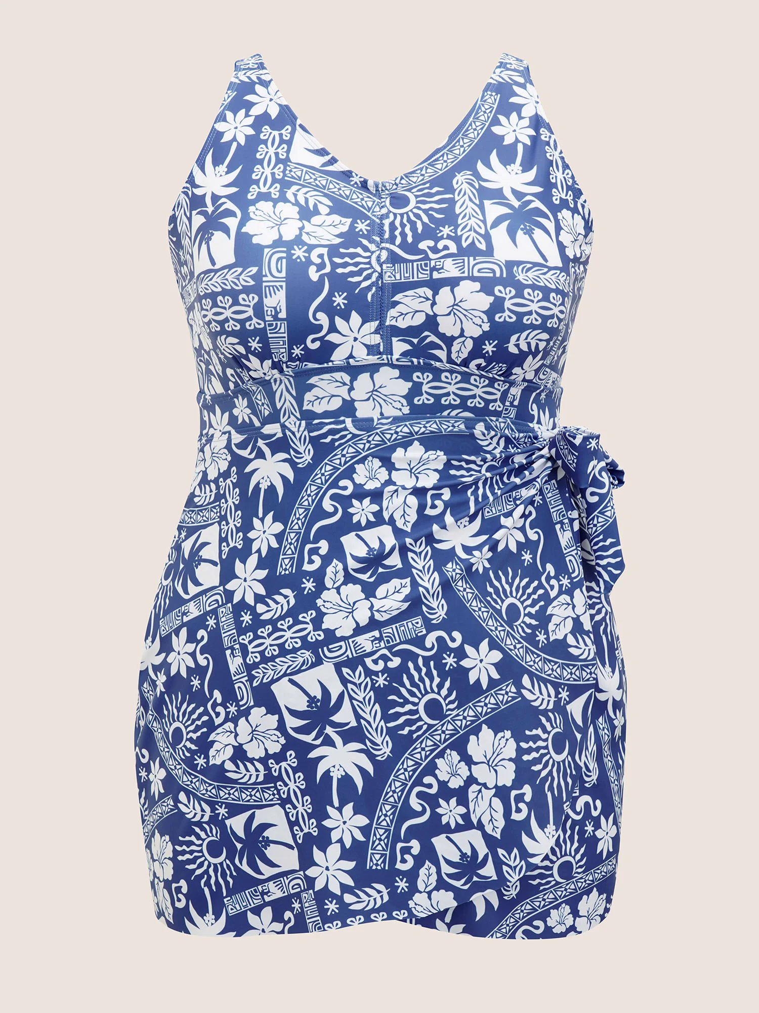 Tropical Print Gathered Tie Knot Swim Dress Tropical Print Gathered Tie Knot Swim Dress