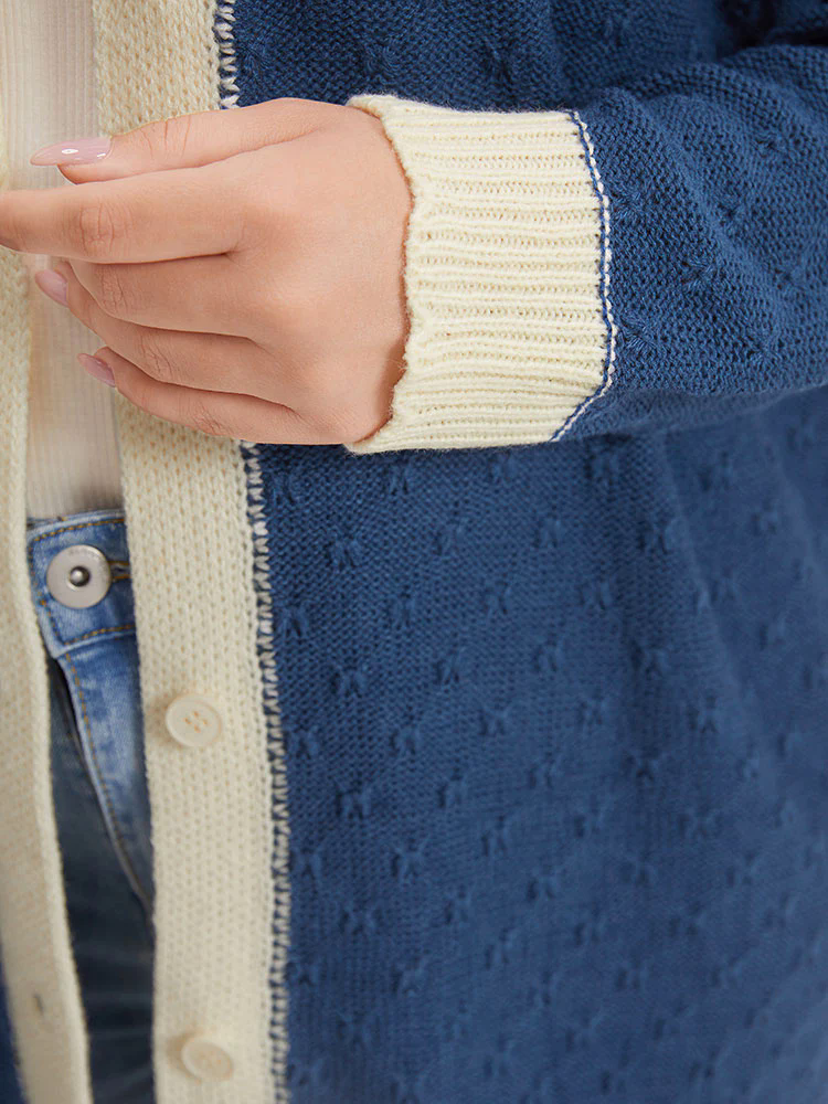 Two Tone Textured Button Through Cardigan