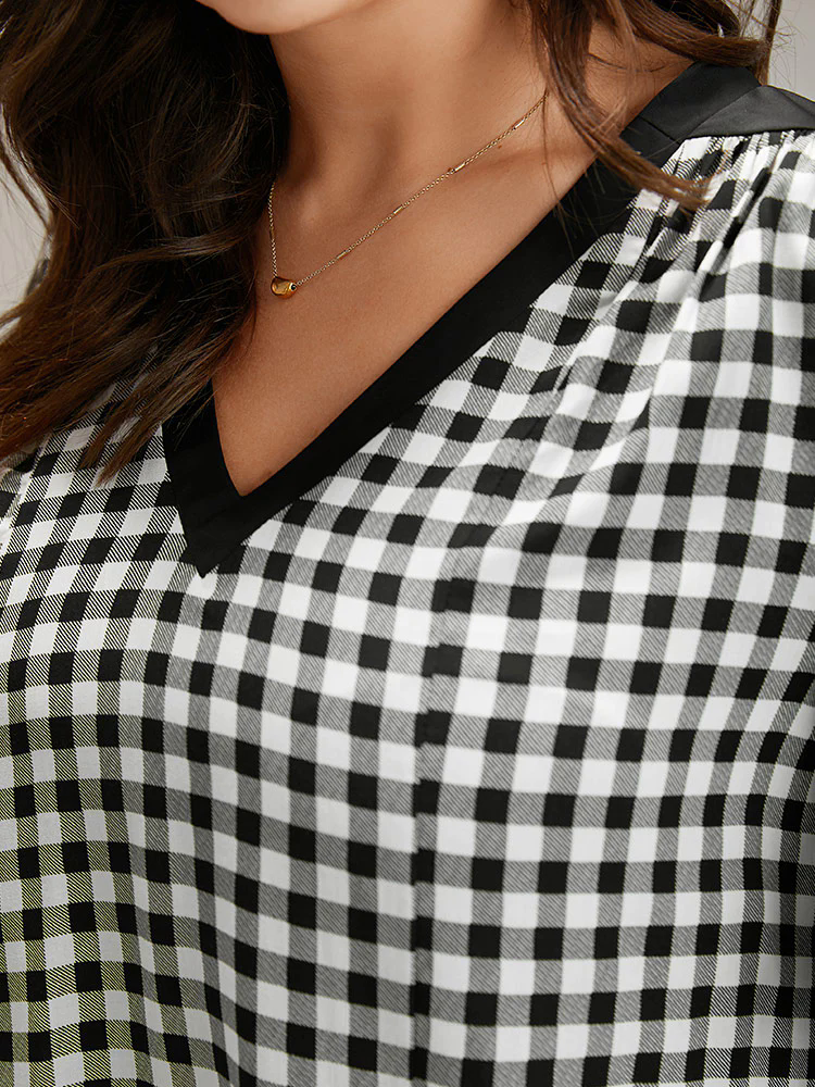 Gingham Patchwork Ruffle Trim Blouse Gingham Patchwork Ruffle Trim Blouse