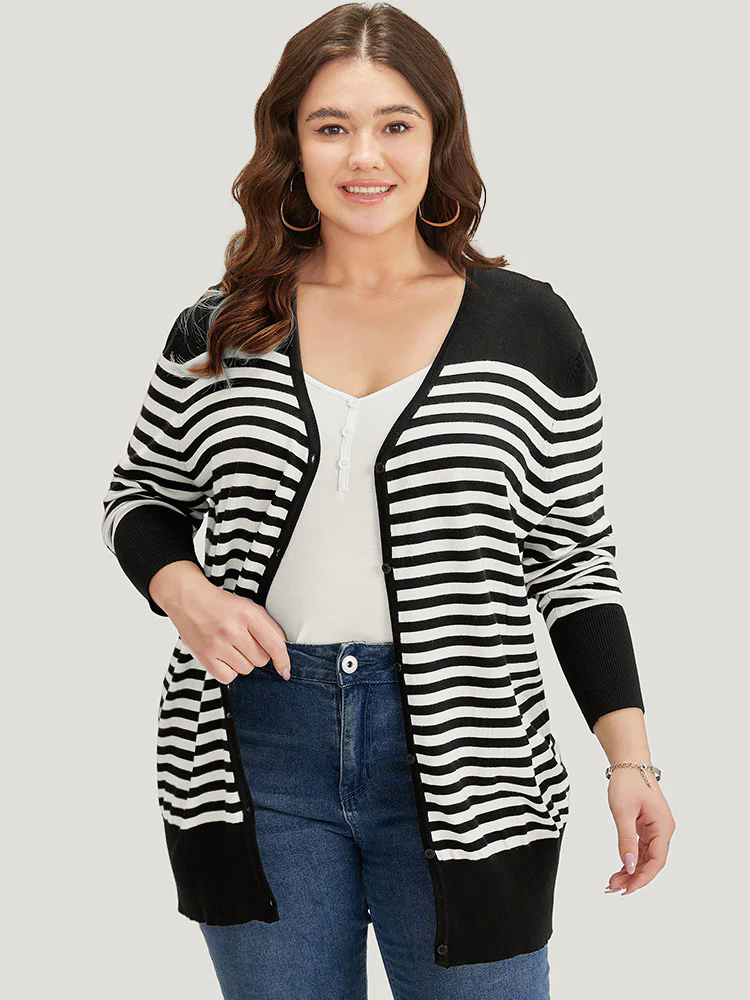 Supersoft Essentials Striped Patchwork Elastic Cuffs Cardigan Supersoft Essentials Striped Patchwork Elastic Cuffs Cardigan