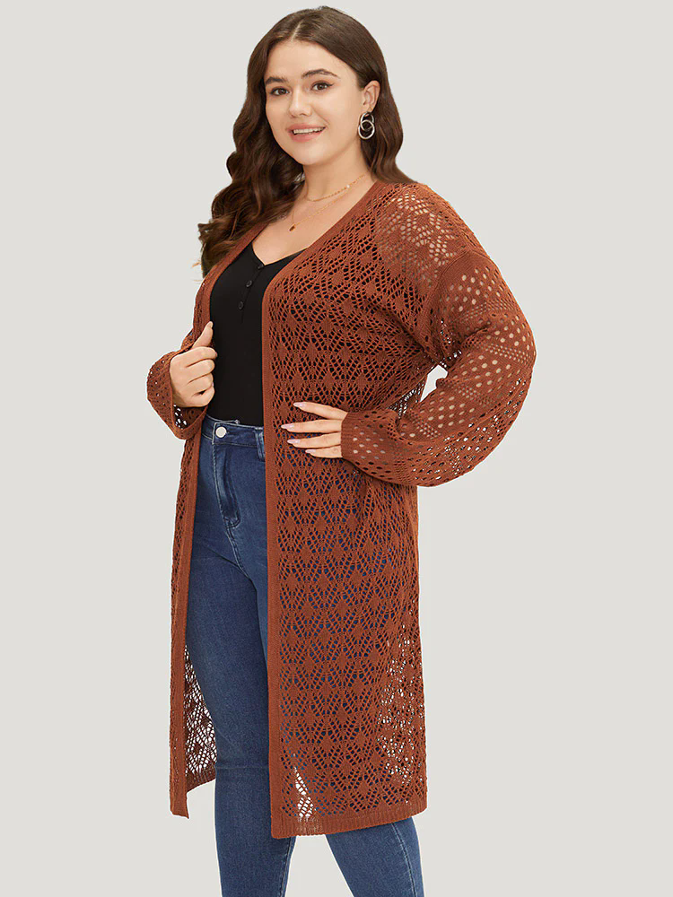 Plain Hollow Out Split Side Maxi Cardigan