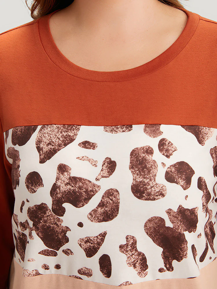 Halloween Cow Pattern Contrast Patchwork T-shirt Halloween Cow Pattern Contrast Patchwork T-shirt