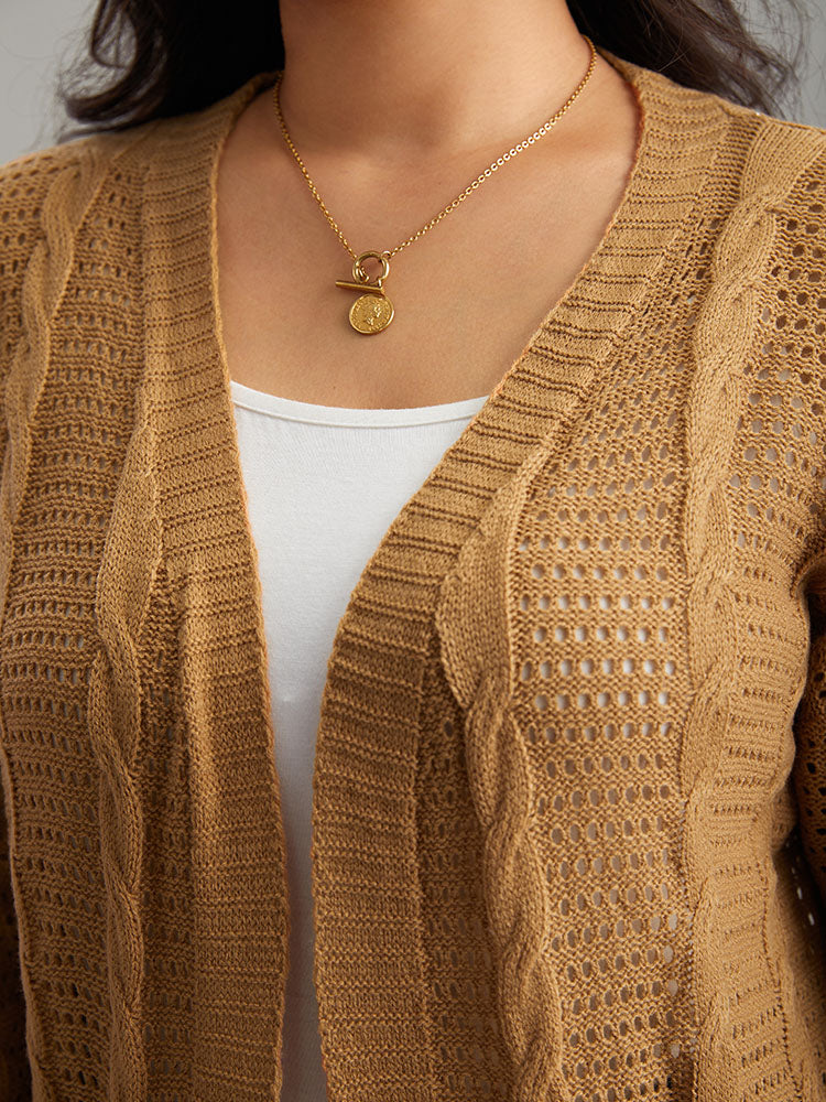 Plain Cable Knit Elastic Cuffs Cardigan Plain Cable Knit Elastic Cuffs Cardigan