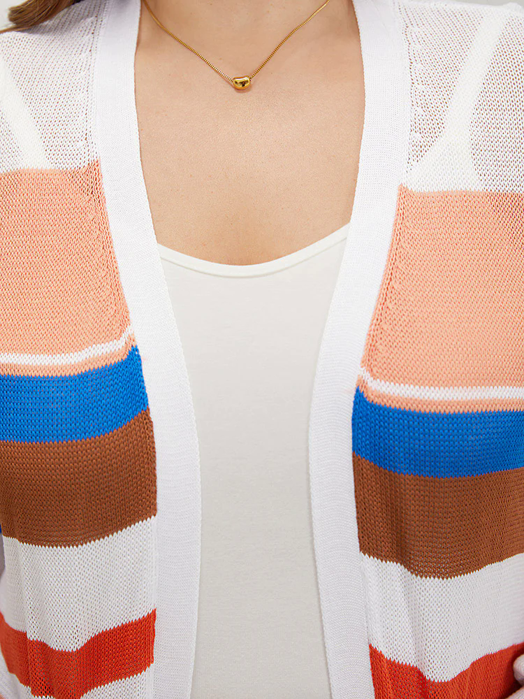 Colorblock Contrast Pocket Tunic Open Front Cardigan