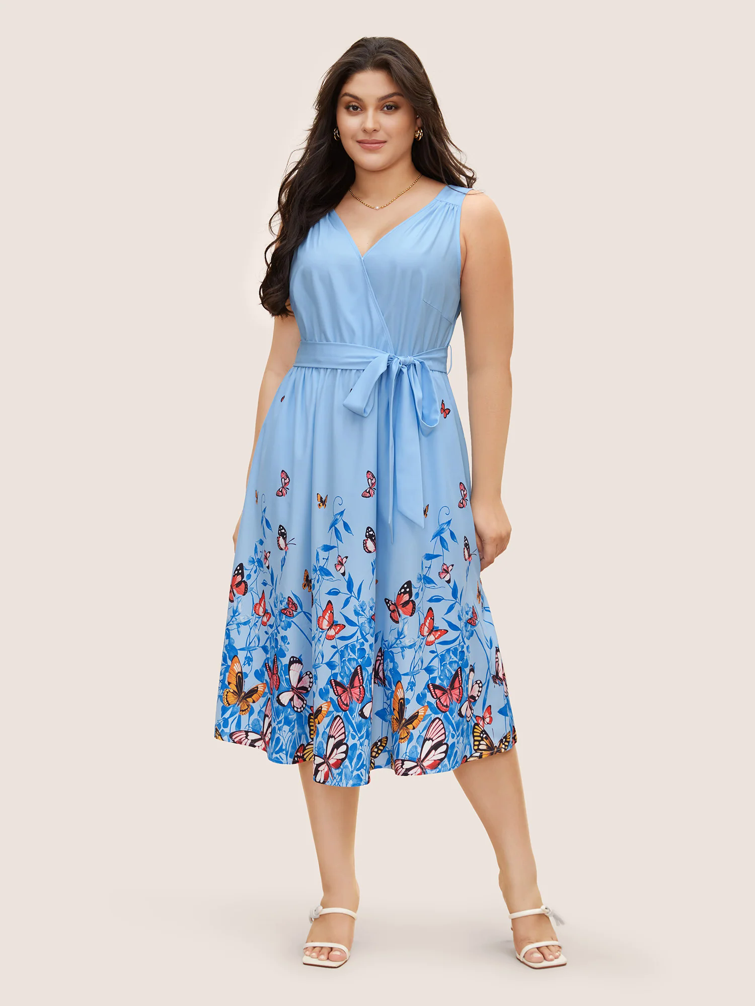 Butterfly Print Wrap Gathered Tank Dress Butterfly Print Wrap Gathered Tank Dress