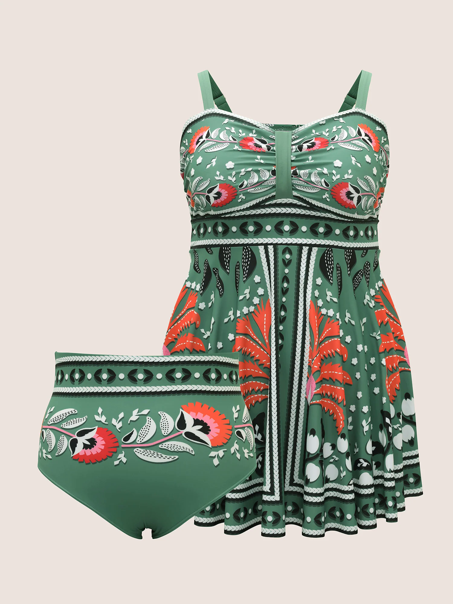 Bandana Print Heart Neckline Gathered Swim Dress Bandana Print Heart Neckline Gathered Swim Dress