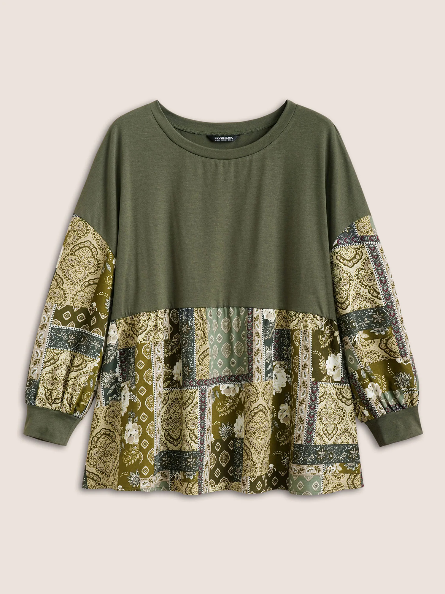 Boho Print Patchwork Lantern Sleeve T-shirt Boho Print Patchwork Lantern Sleeve T-shirt