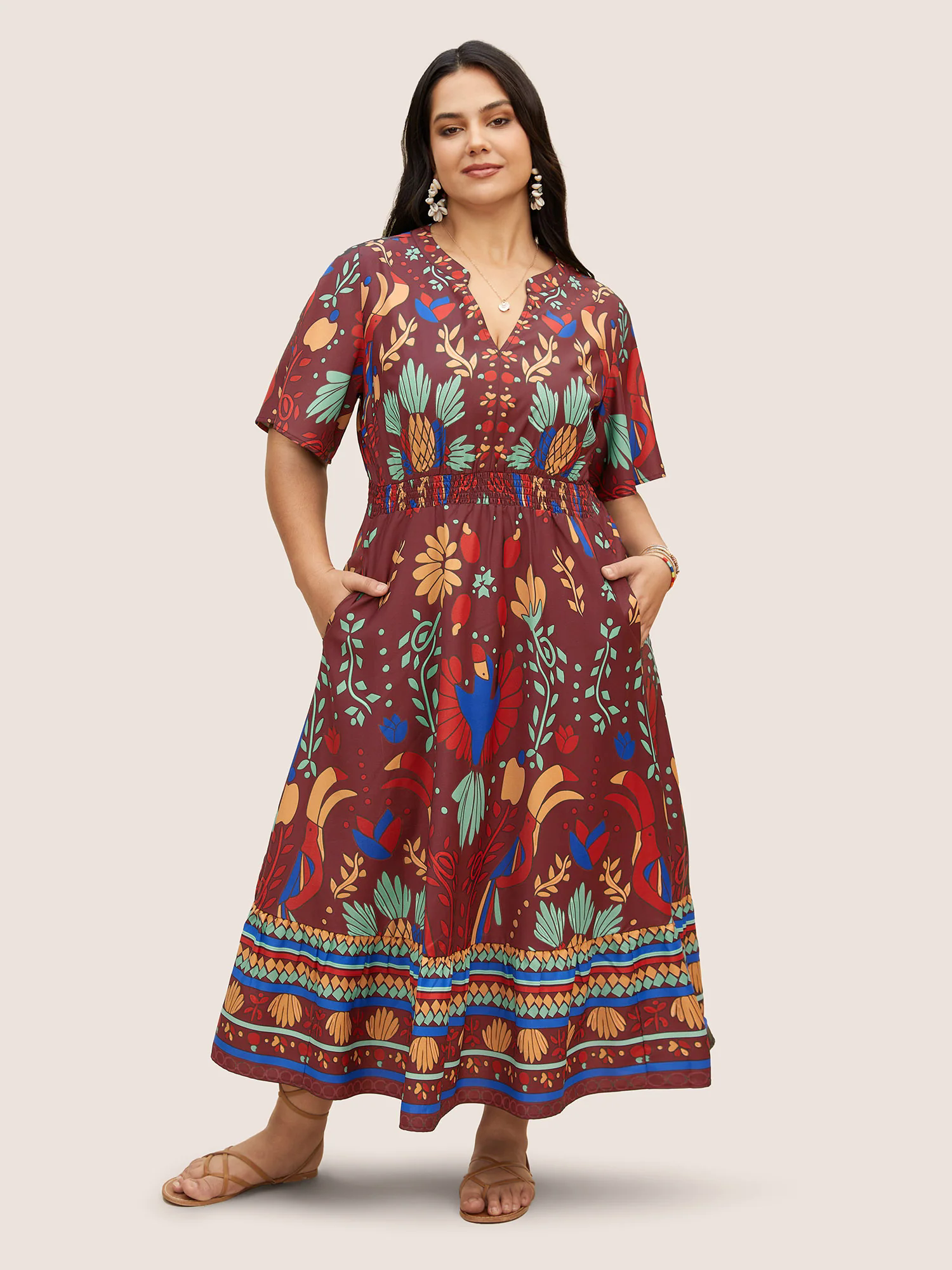 Bandana Print Shirred Elastic Waist Flutter Sleeve Dress Bandana Print Shirred Elastic Waist Flutter Sleeve Dress