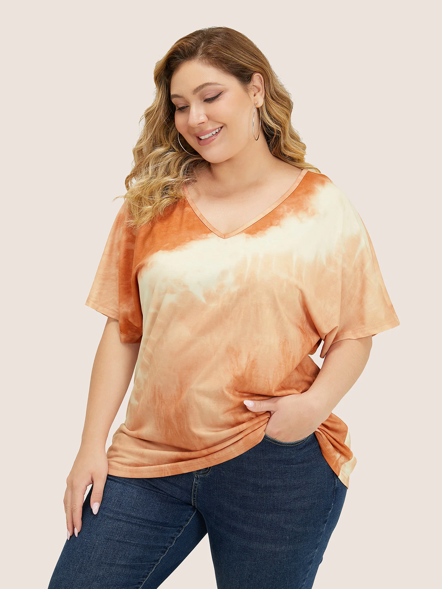 Tie Dye Drop Shoulder V Neck T-shirt Tie Dye Drop Shoulder V Neck T-shirt