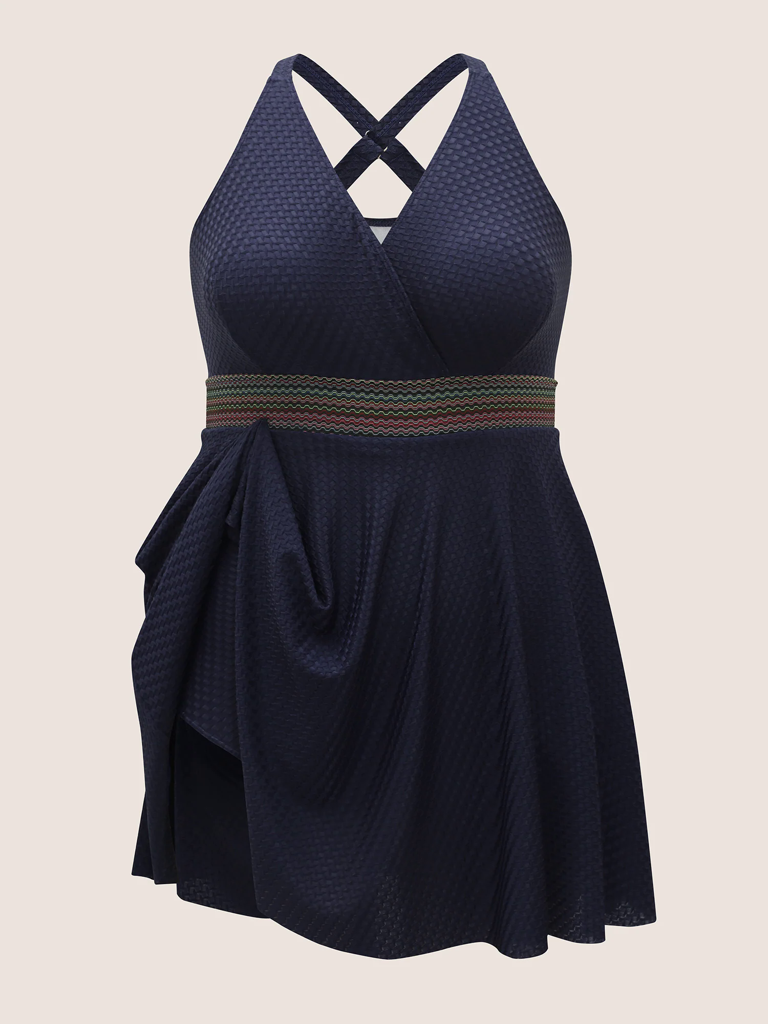 Overlap Collar Textured Gathered Pocket Swim Dress Overlap Collar Textured Gathered Pocket Swim Dress
