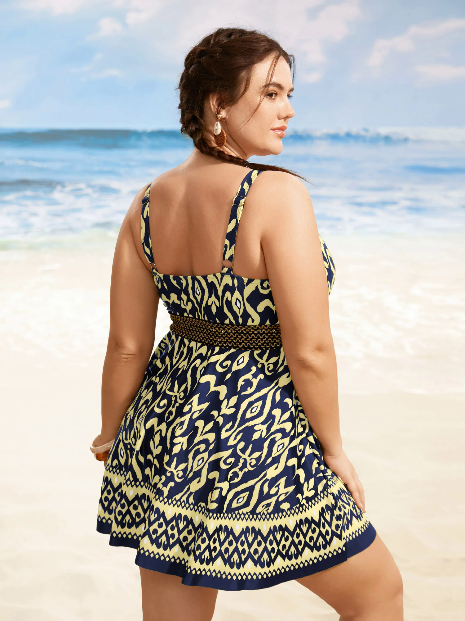Boho Print Overlap Collar Woven Ribbon Swim Dress Boho Print Overlap Collar Woven Ribbon Swim Dress