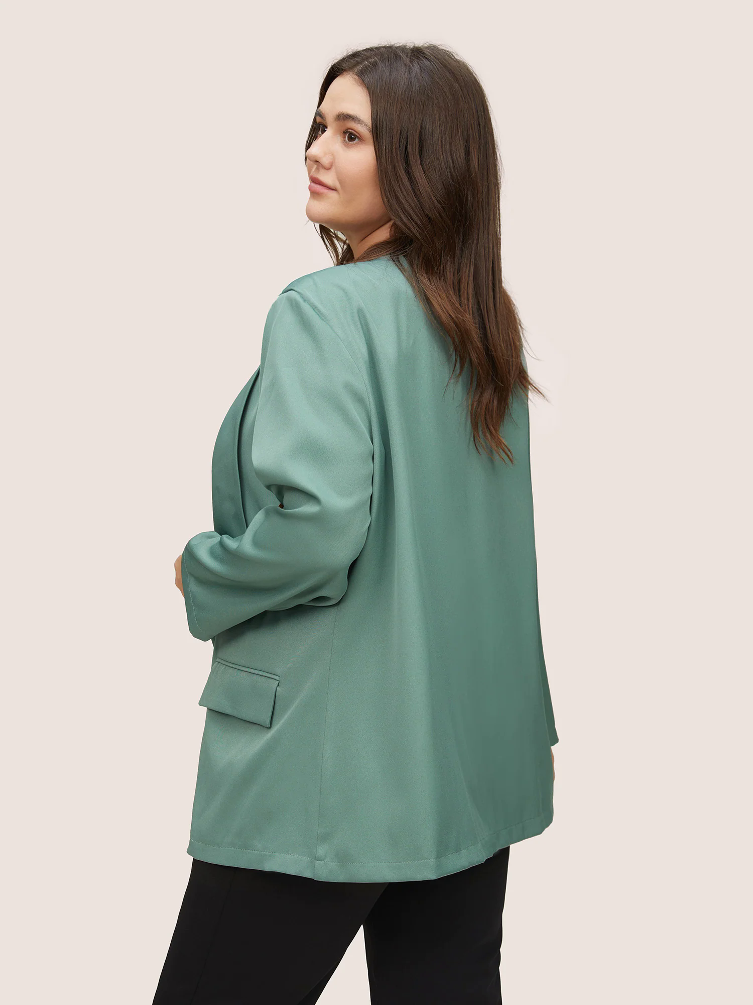 Lapel Collar Flap Pocket Tab Sleeve Blazer