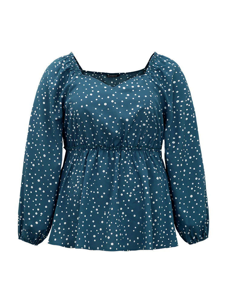 Polka Dot Square Neck Gathered Blouse Polka Dot Square Neck Gathered Blouse