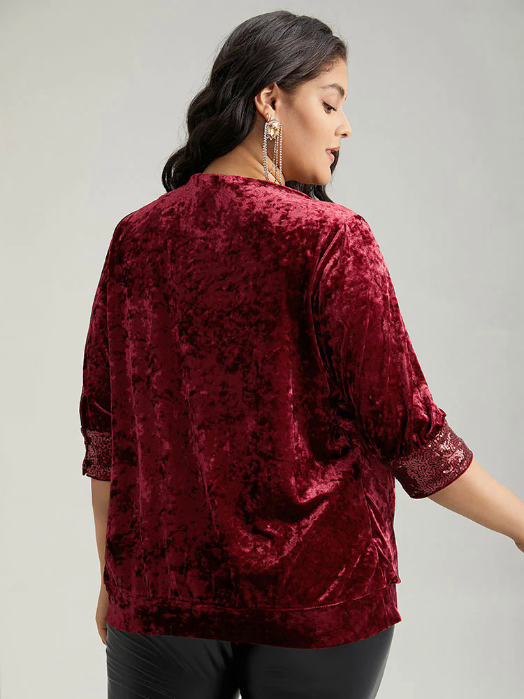 Cowl Neck 2-In-1 Sequin Patchwork Blouse Cowl Neck 2-In-1 Sequin Patchwork Blouse