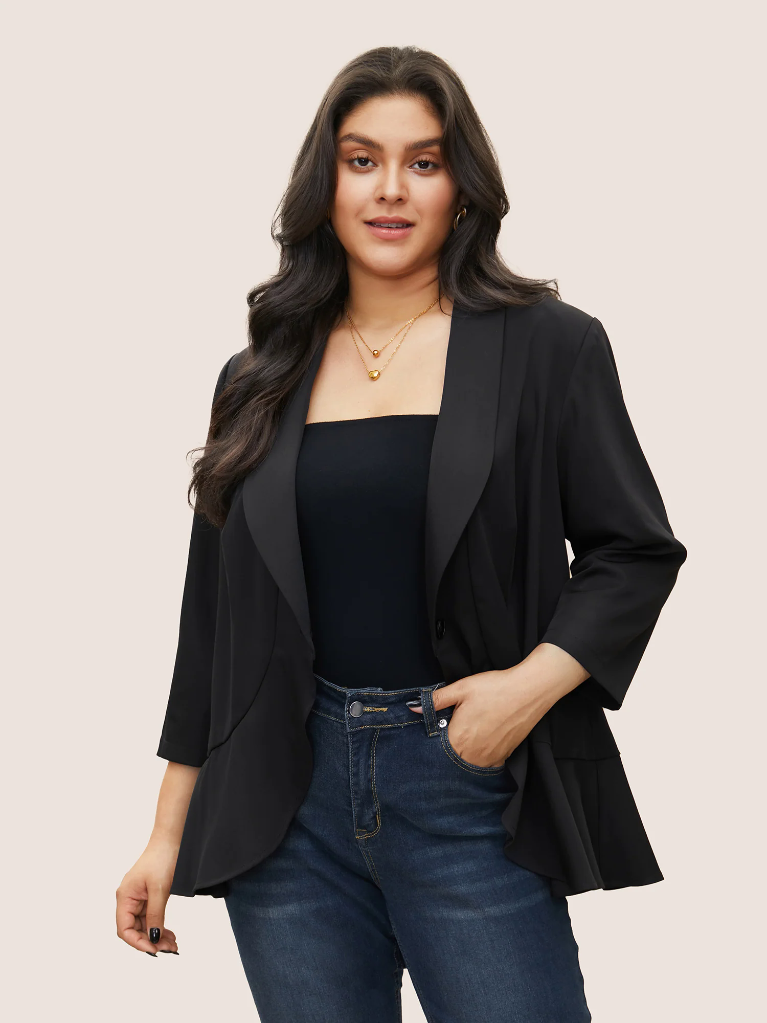 Anti-Wrinkle Solid Patchwork Ruffles Blazer Anti-Wrinkle Solid Patchwork Ruffles Blazer