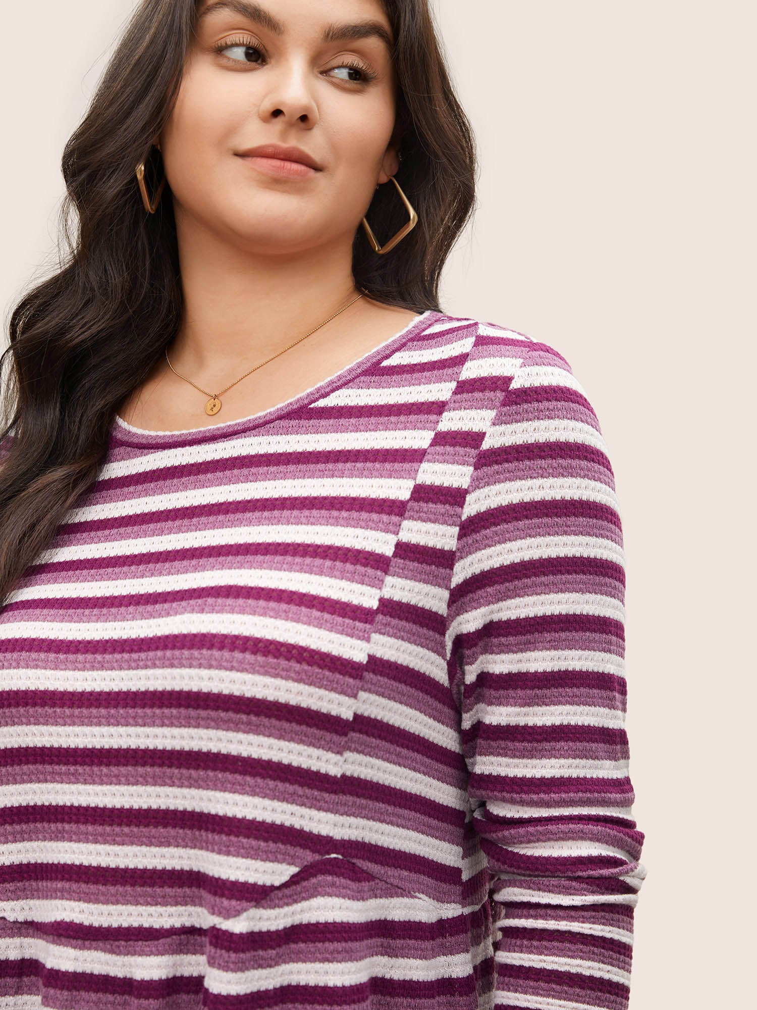 Striped Waffle Knit Crew Neck T-shirt Striped Waffle Knit Crew Neck T-shirt