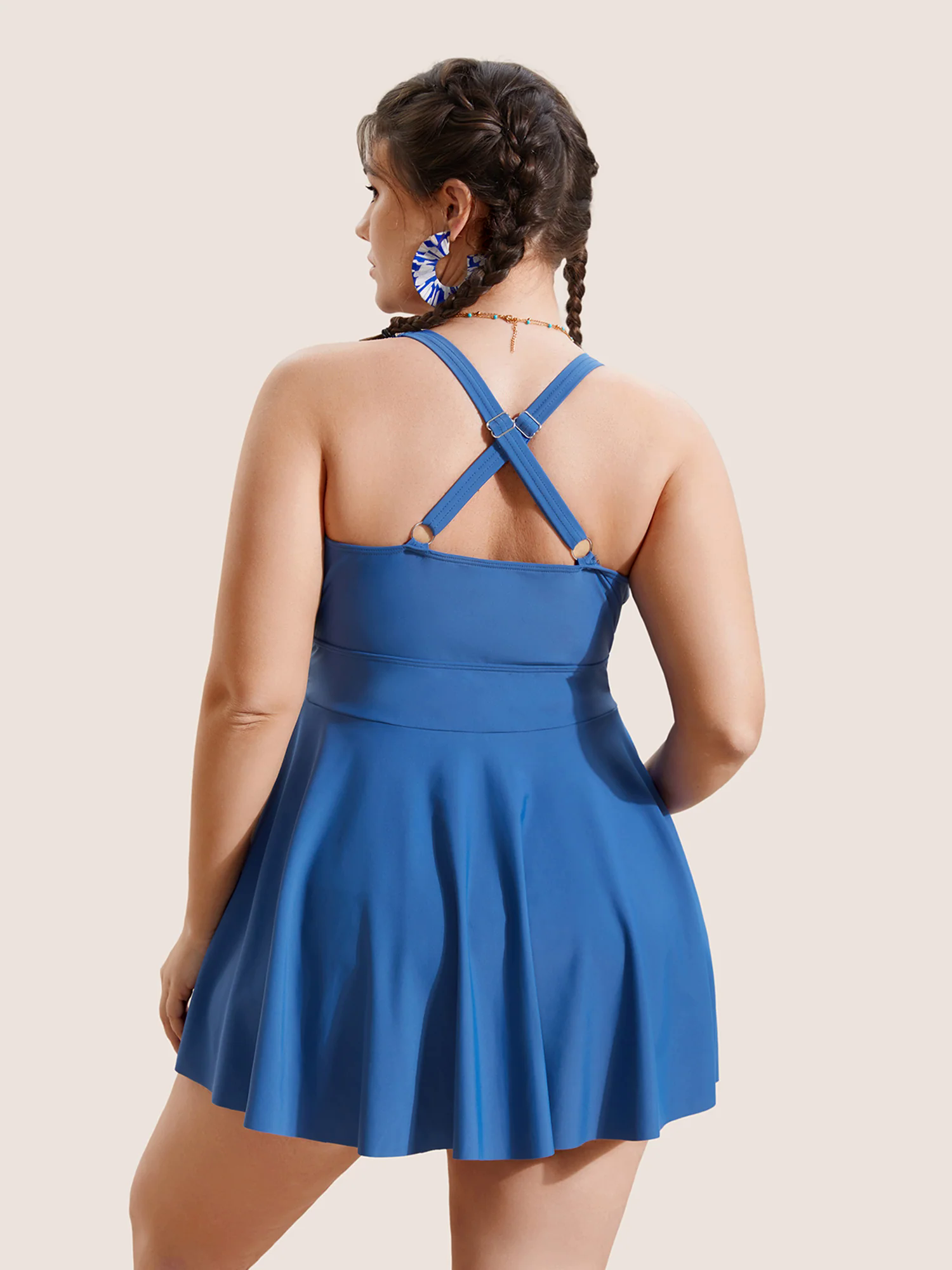 Solid Ruffle Trim Tie Knot Swim Dress Solid Ruffle Trim Tie Knot Swim Dress