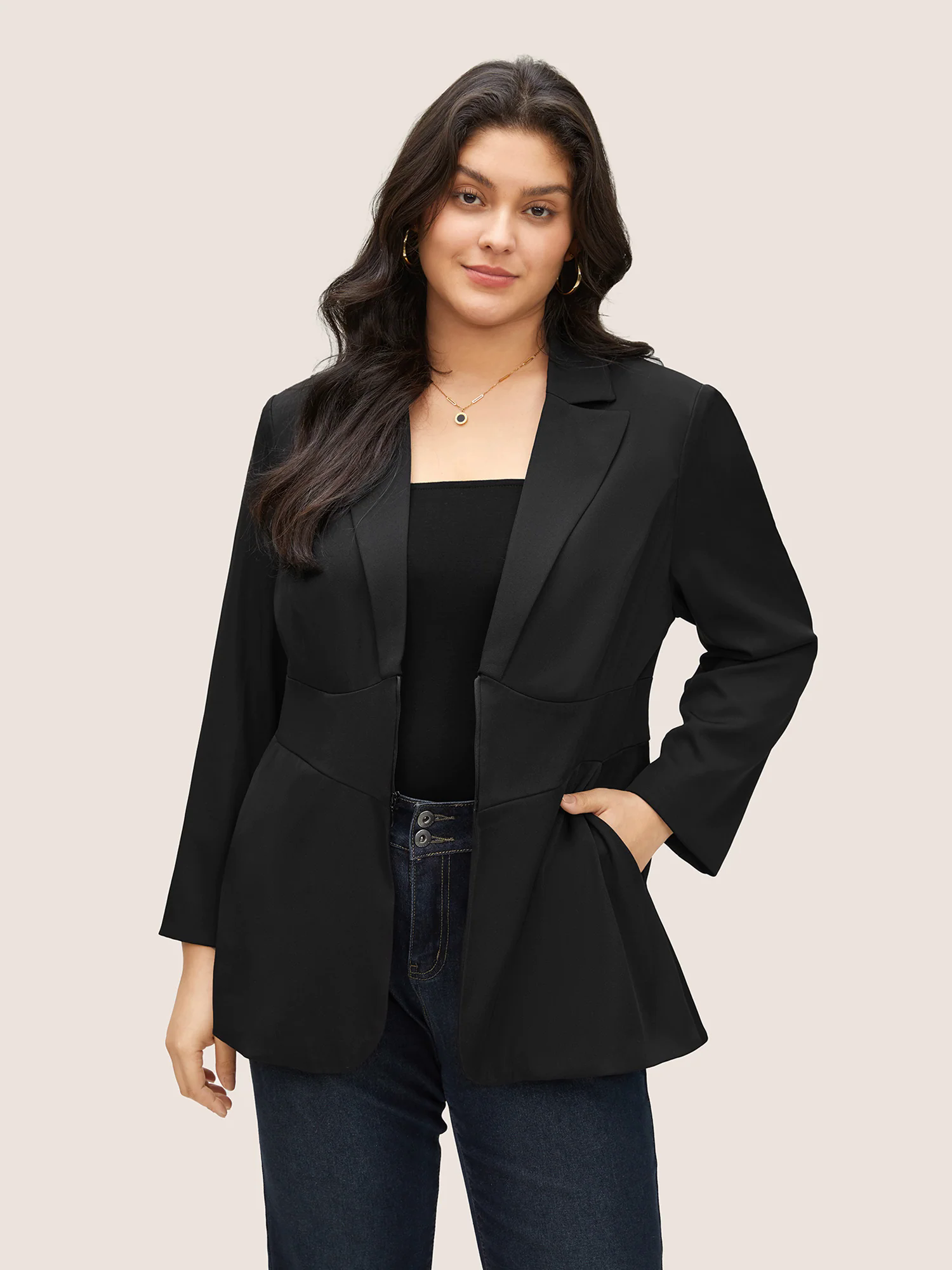 Plain Suit Collar Tummy Control Half Zip Blazer Plain Suit Collar Tummy Control Half Zip Blazer