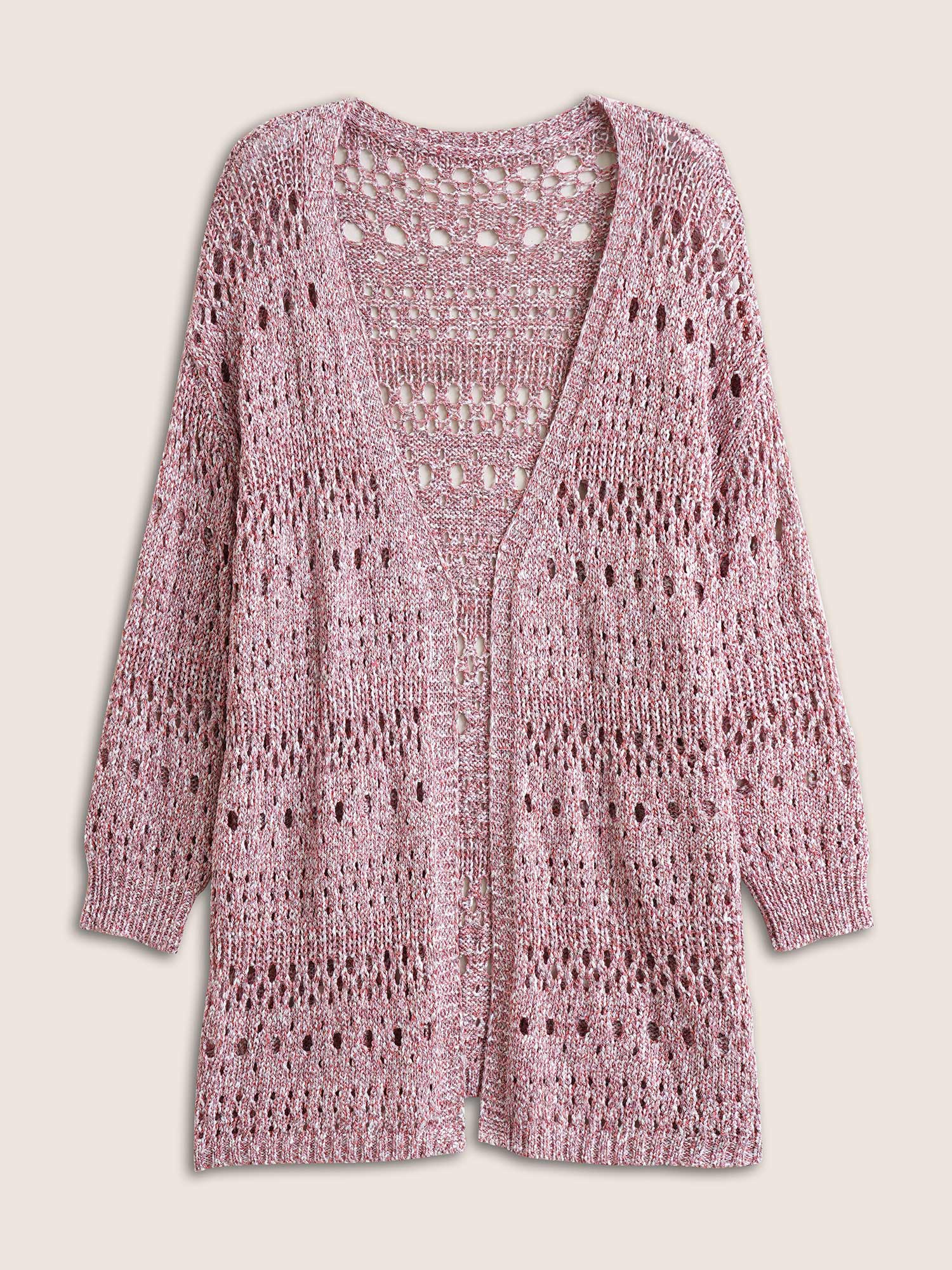 Heather Hollow Out Drop Shoulder Cardigan Heather Hollow Out Drop Shoulder Cardigan