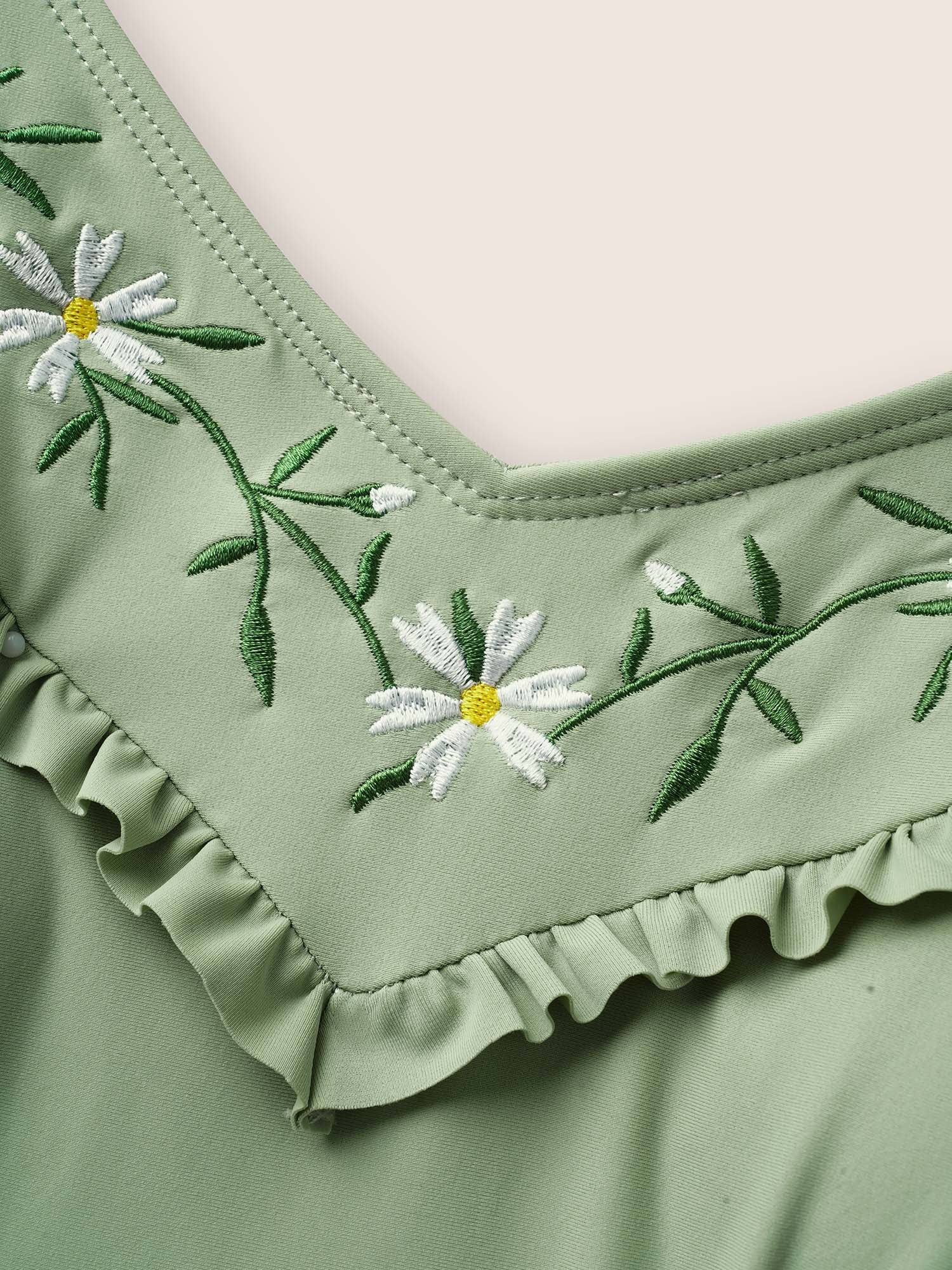 Floral Embroidered Frill Trim Tie knot Swim Dress Floral Embroidered Frill Trim Tie knot Swim Dress