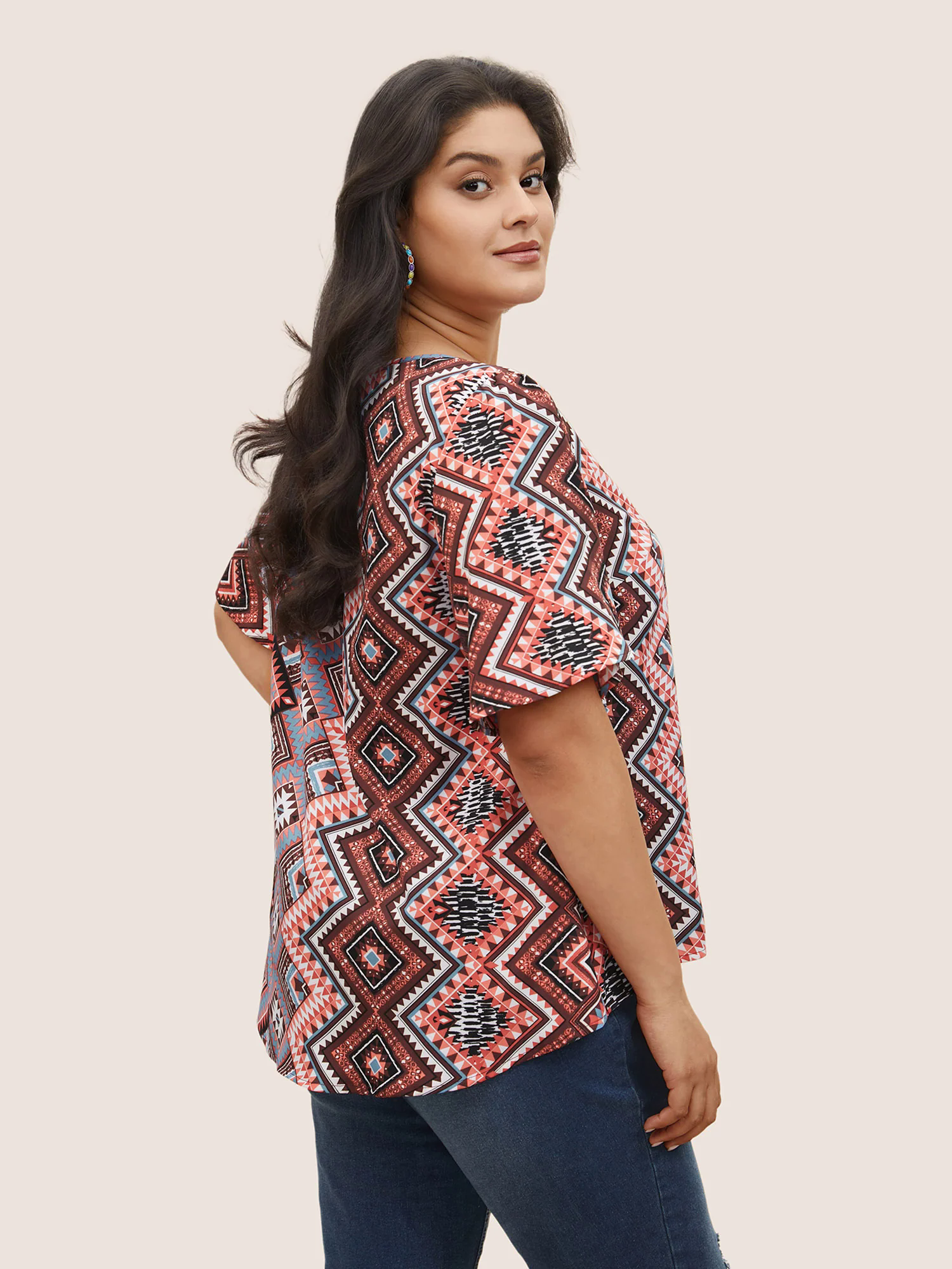 Bandana Keyhole Tassels Lace trim Blouse