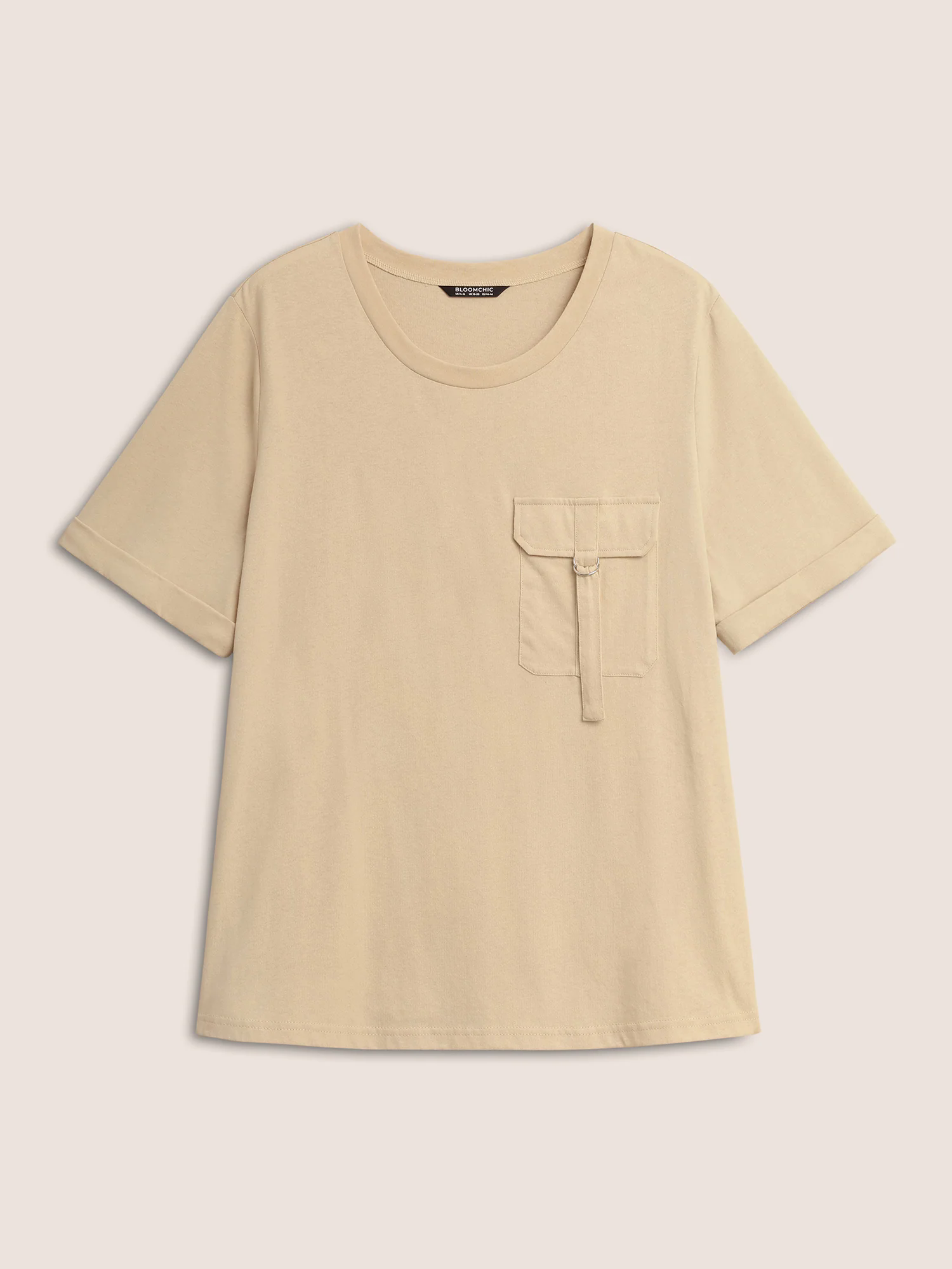Cotton Solid Patched Pocket Cuffed Sleeve T-shirt Cotton Solid Patched Pocket Cuffed Sleeve T-shirt