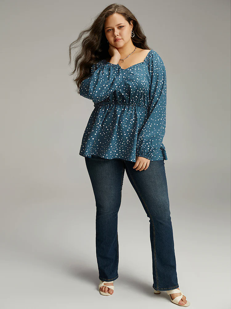 Polka Dot Square Neck Gathered Blouse Polka Dot Square Neck Gathered Blouse