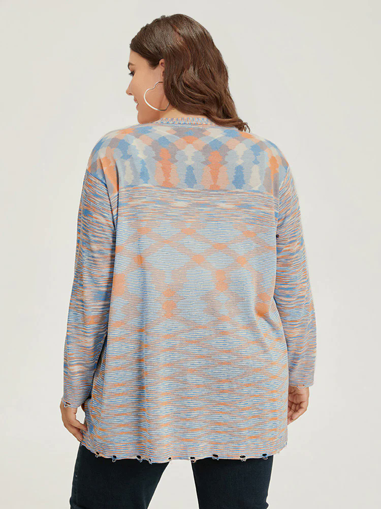 Ombre Pocket Open Front Ripped Hem Cardigan Ombre Pocket Open Front Ripped Hem Cardigan