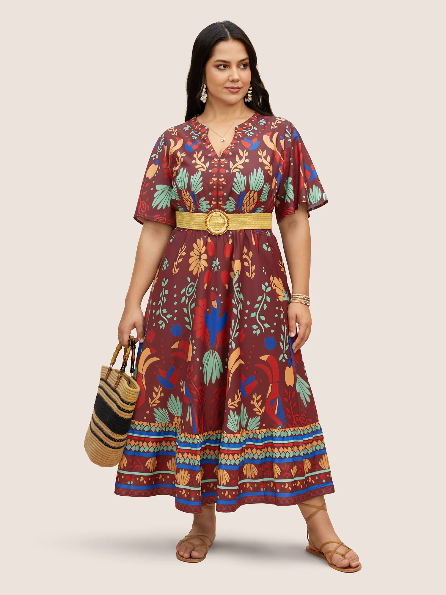 Bandana Print Shirred Elastic Waist Flutter Sleeve Dress Bandana Print Shirred Elastic Waist Flutter Sleeve Dress