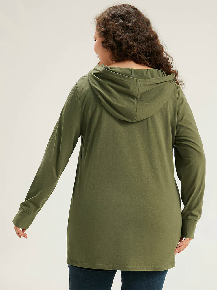 Plain Hooded Wrap Hem Thumb Hole T-shirt Plain Hooded Wrap Hem Thumb Hole T-shirt